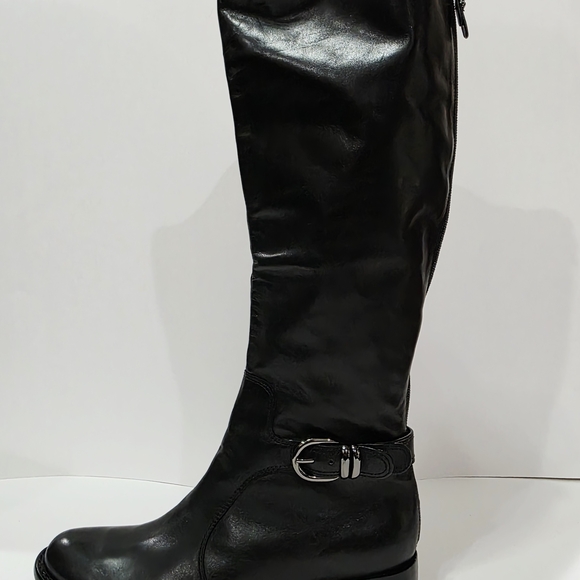 Via Spiga BLACK LEATHER Boot Charcoal Harness Knee High Zipper Riding 7 M New - Picture 14 of 16